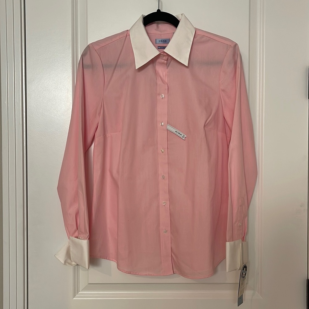 NWT IZOD No-Iron Pink Button Down Blouse